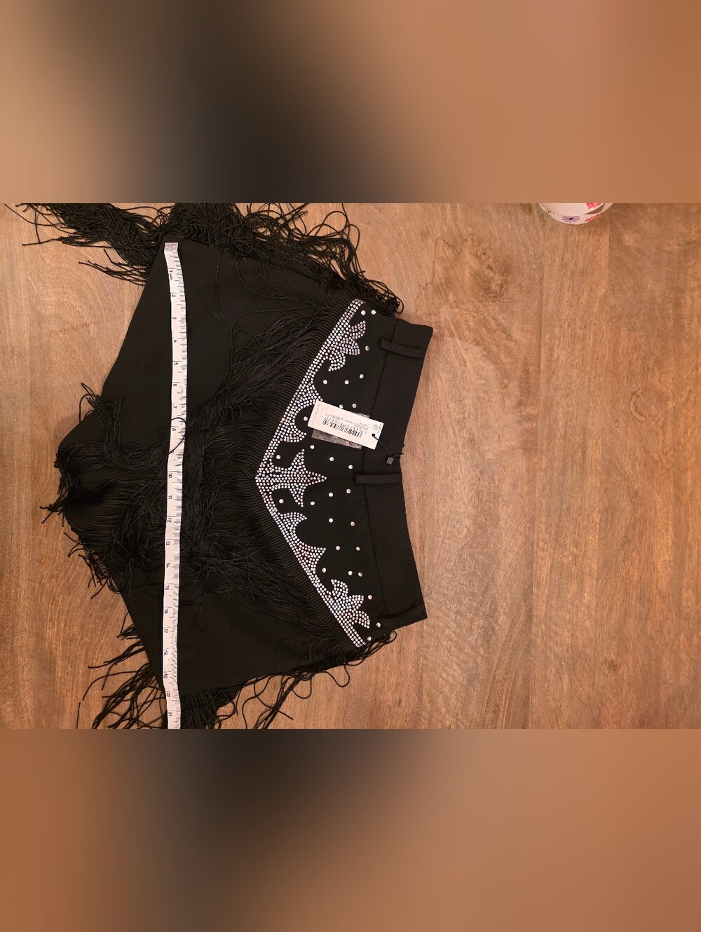 Nasty Gal Black Rhinestone Studded Fringe Back Shorts US Sz 6 - Picture 13 of 15